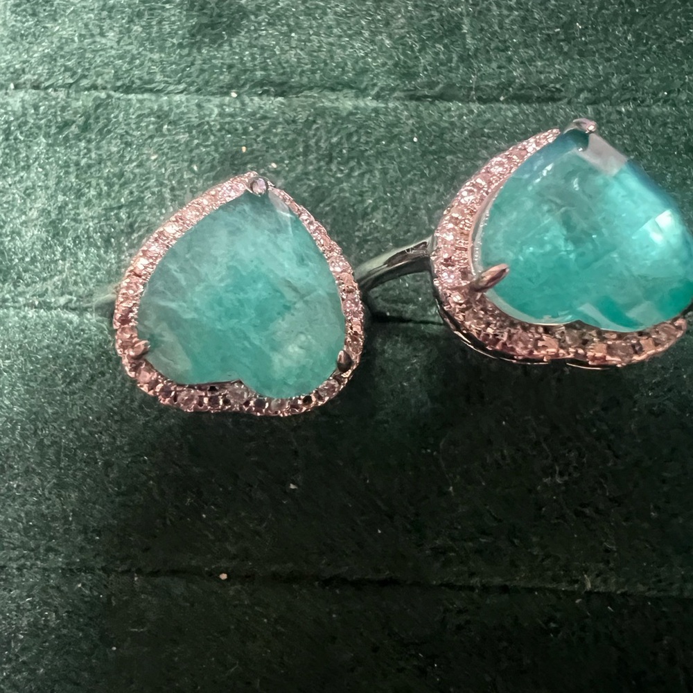 Elegant Silver steel and paraiba tourmaline Heart ring